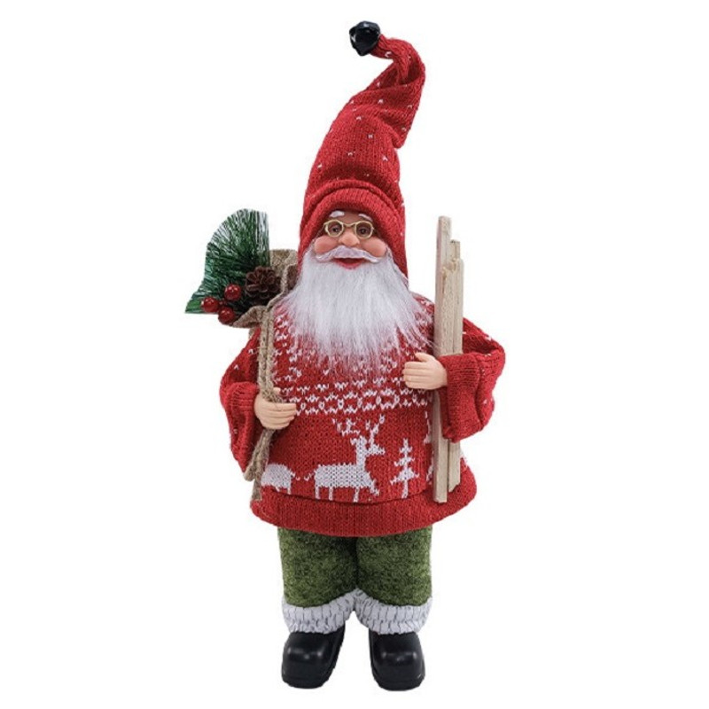 Image of Decorative Christmas Flipper Santa With Wooden Arm 30 X 17 X 10 Cm Plastic Material