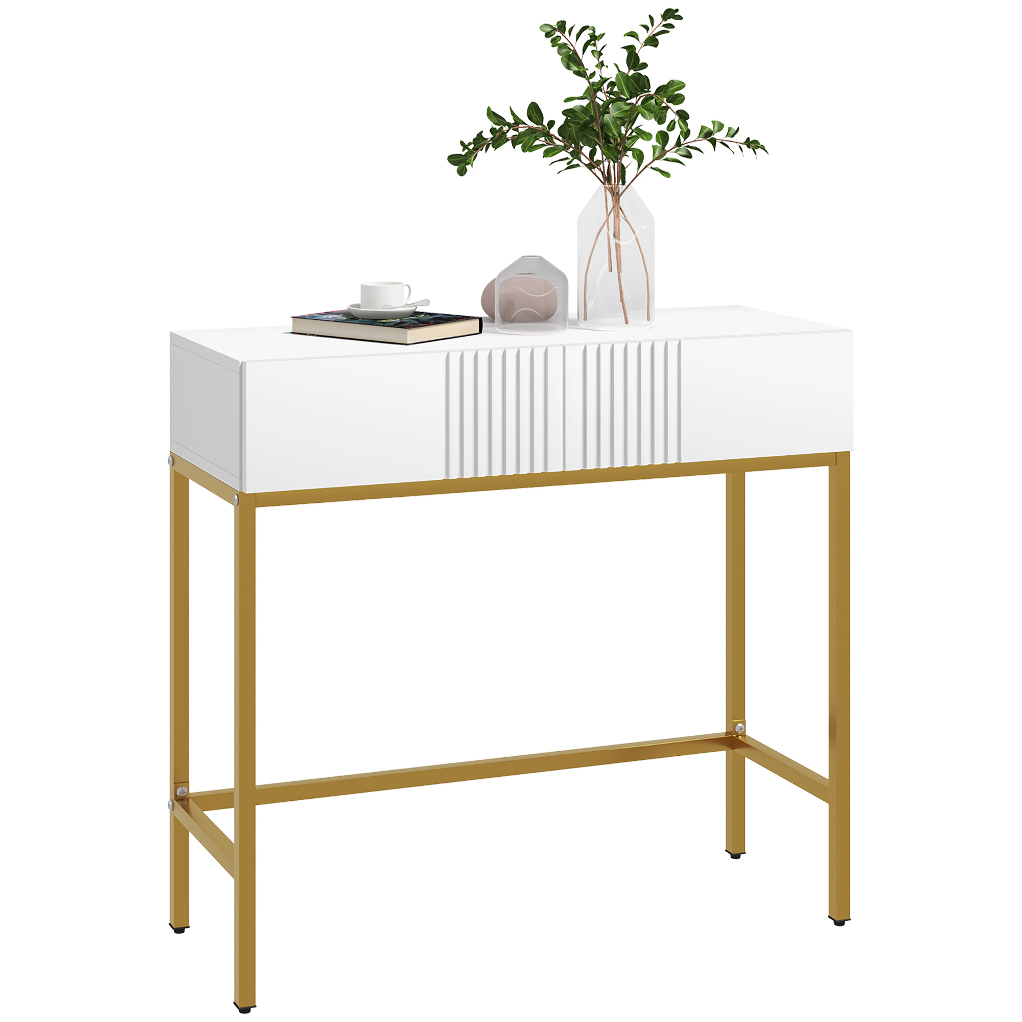 TEMU HOMCOM Table console, console meuble, avec 2 tiroirs, base en acier, console entrée, avec pieds antidérapants, pour entrée, salon, blanc
