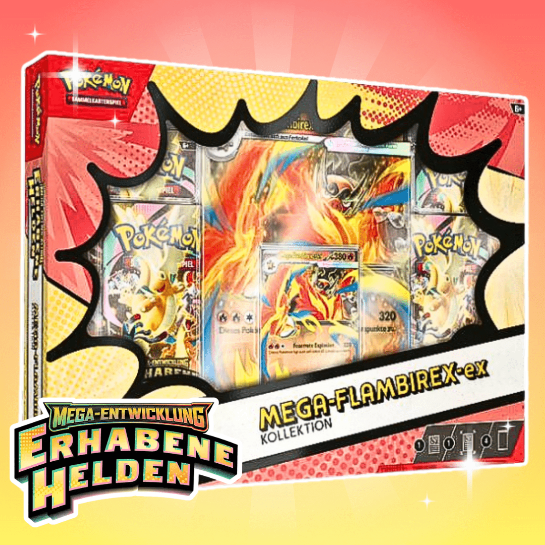 Pokémon Me02.5 Rising Mega-ex Collection German – 4 Booster Packs, & Jumbo Wobble Card, Storage Box