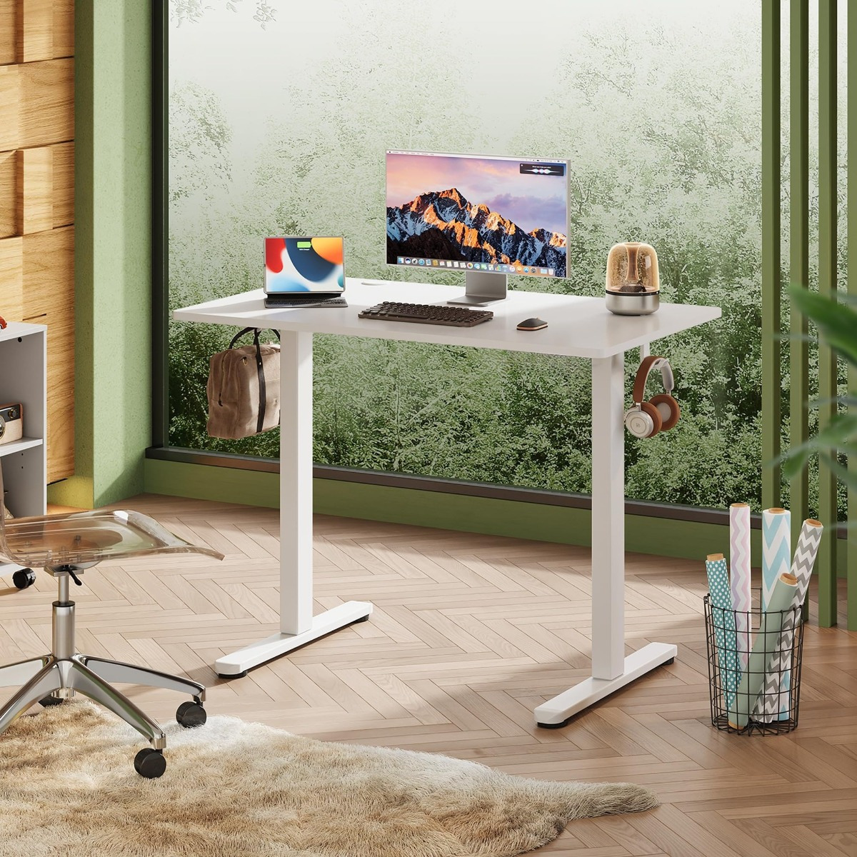 Height Adjustable Desk, 100 X 60 Cm, One-piece, With Function For 3 , Sit-stand , Height Adjustment 72-118 Cm, Ergonomic Computer Desk For Office