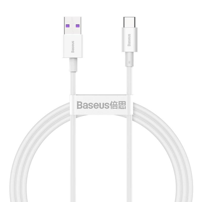 Image of Baseus Superior Series Usb To Usb-c 66w 1m Cable - Fast Charging With 6a, Durable Nylon Braided, Data Transfer, Compatible With Laptops, Smartphones, And Tablets, White