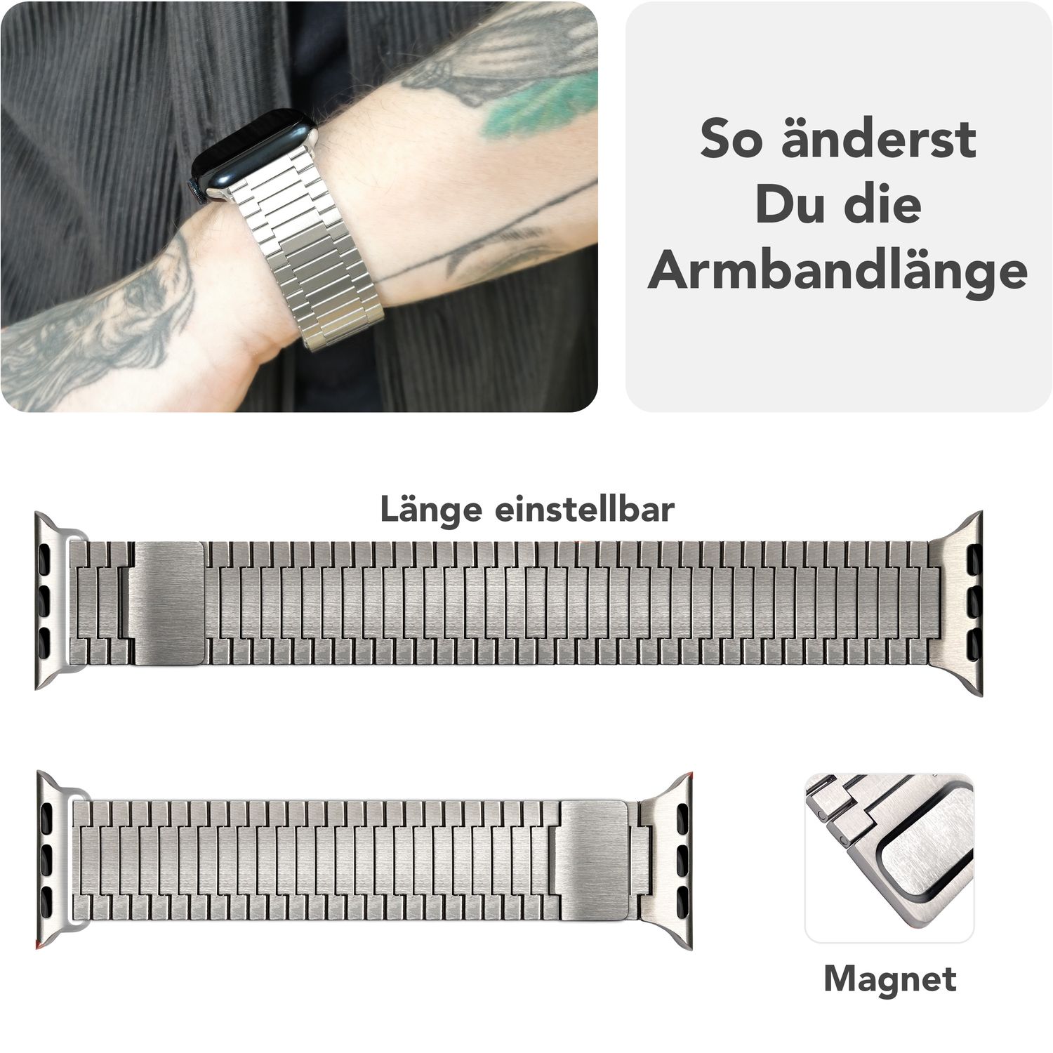 NALIA Chronos Stainless Steel Band for Apple Watch Ultra/SE/10/9/8/7/6/5/4/3/2/1, Magnetic Metal Loop Replacement Strap for 42/44/45/46/49mm Case Sizes