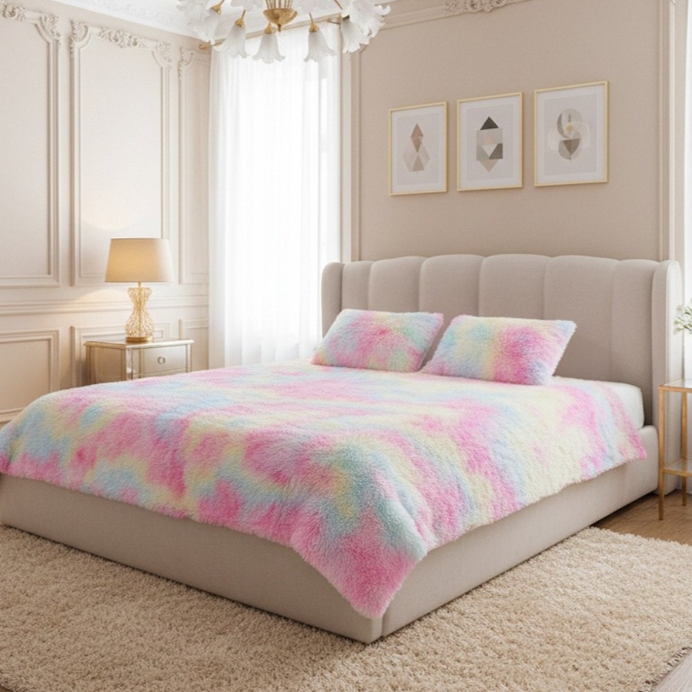 TEMU 3-piece Fluffy Tie Dye Duvet Cover Set - Pink , Romantic Bedding (1 Duvet + 2 Pillow Shams, No Insert, )