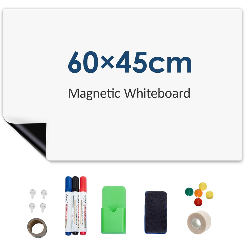 E-shop Magnetisches Whiteboard für den Kühlschrank – 23"x18" Große Tafel mit starker Magnetrückseite, inkl. 3 Marker und Radiergummi –
