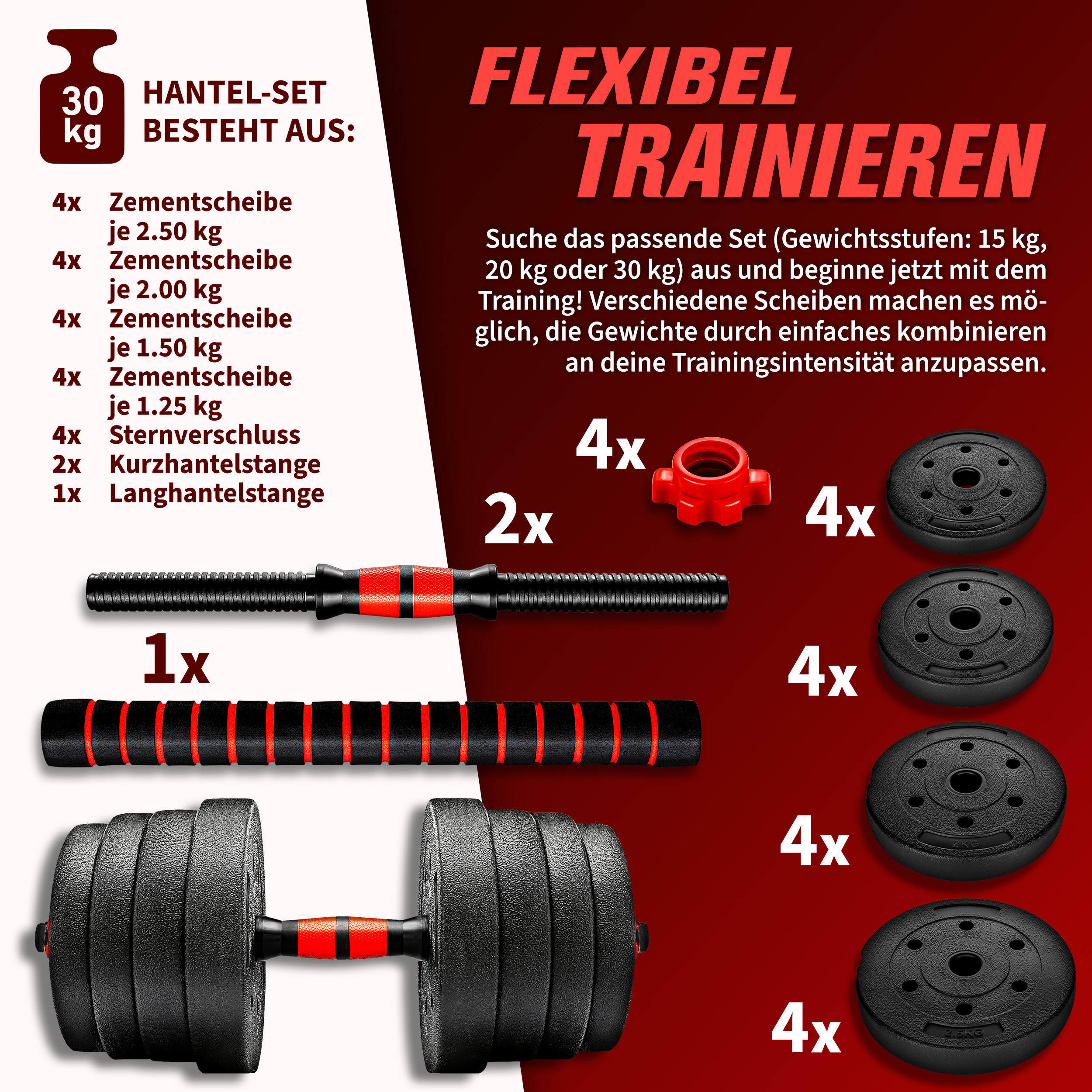 RE:SPORT 2-in-1 Dumbbell Set 20 kg | Verstelbare Dumbbell Set | Korte Dumbbell & Lange Dumbbell | Sterluchtingen & Verbindingsbuis