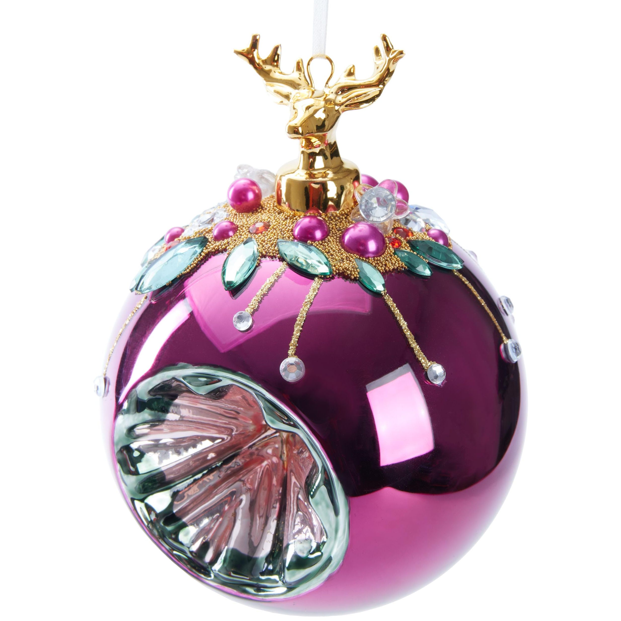 Image of Brubaker Christmas Ornament With Deer Figure - 10 Cm Christmas Tree Decoration With Beaded Decorations - Hand-decorated Ornament - Christmas Decor Christmas Tree Ornament