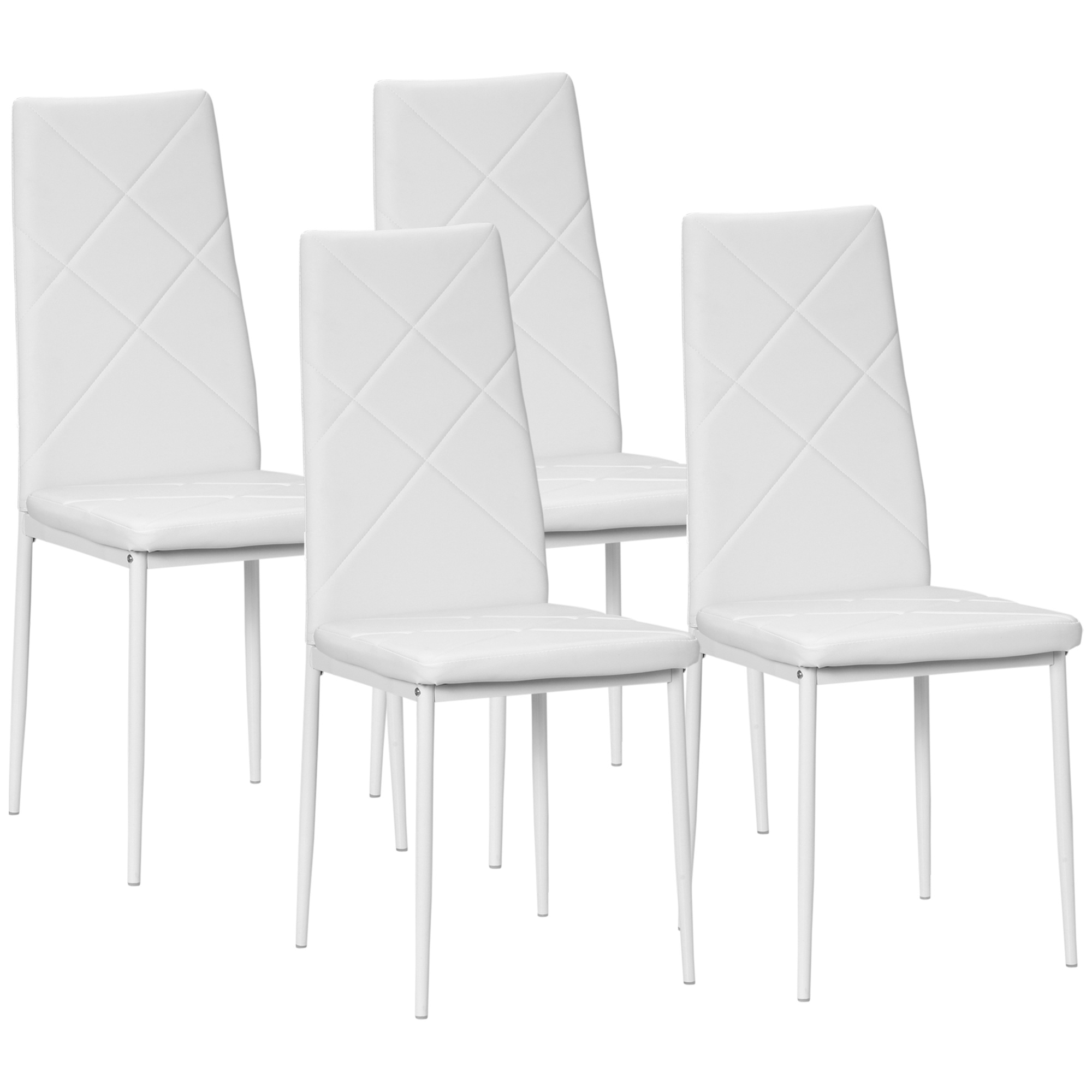 TEMU Ensemble de 4 chaises de salle à manger HOMCOM, Chaise de cuisine moderne avec haut, Siège rembourré, Revêtement synthétique et pieds en acier,