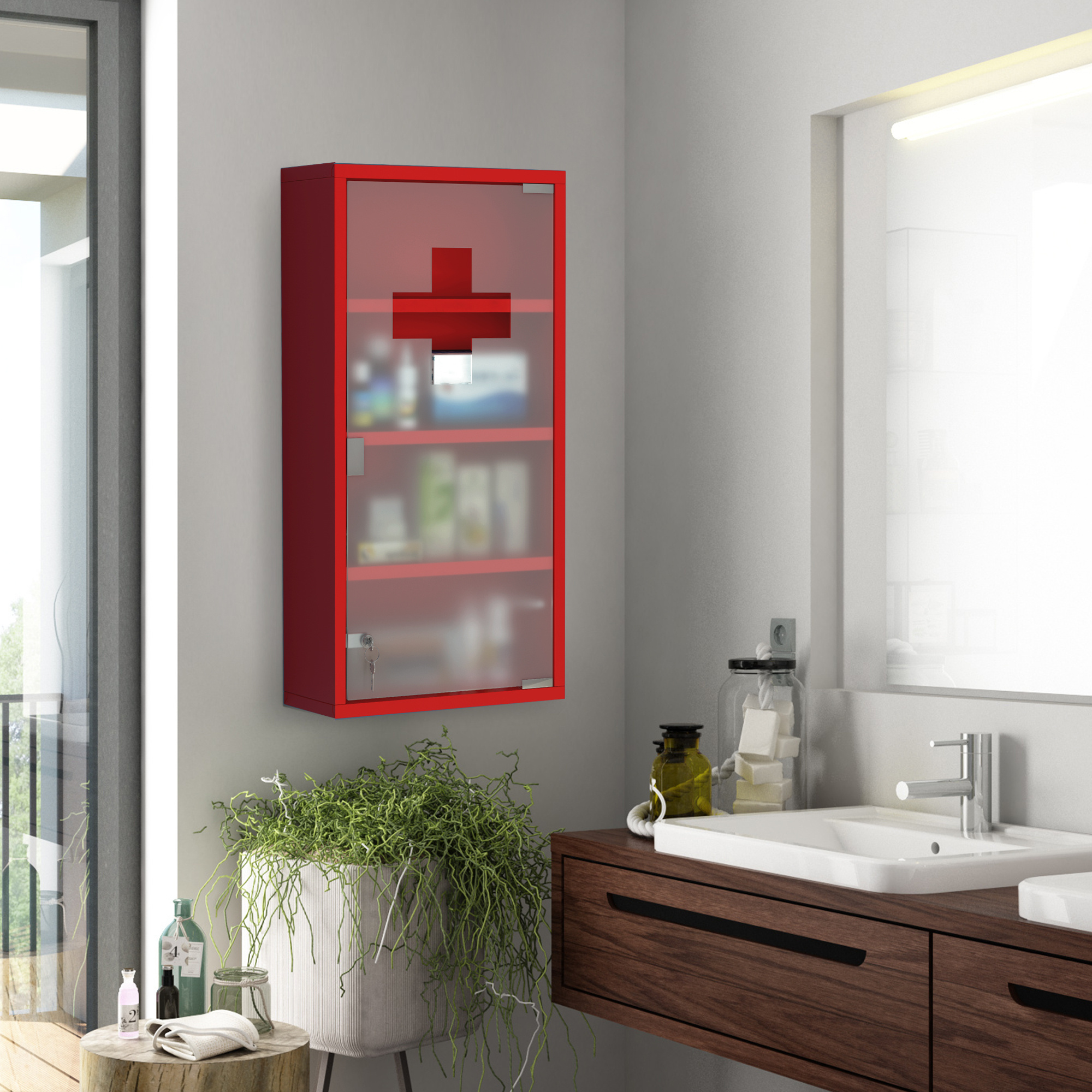 Image of Medical Cabinet 3-tier Medicine Cabinet Cabinet With Lock Cabinet With Door 27 X 57 X 12 Cm