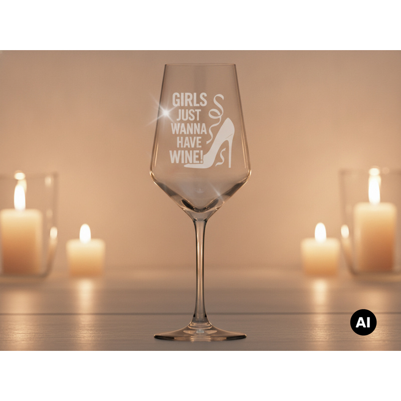 Image of Wine Glass With Engraved Quote 'girls Just Want To Have Wine' 350ml - Dishwasher Safe Gift For Girlfriends