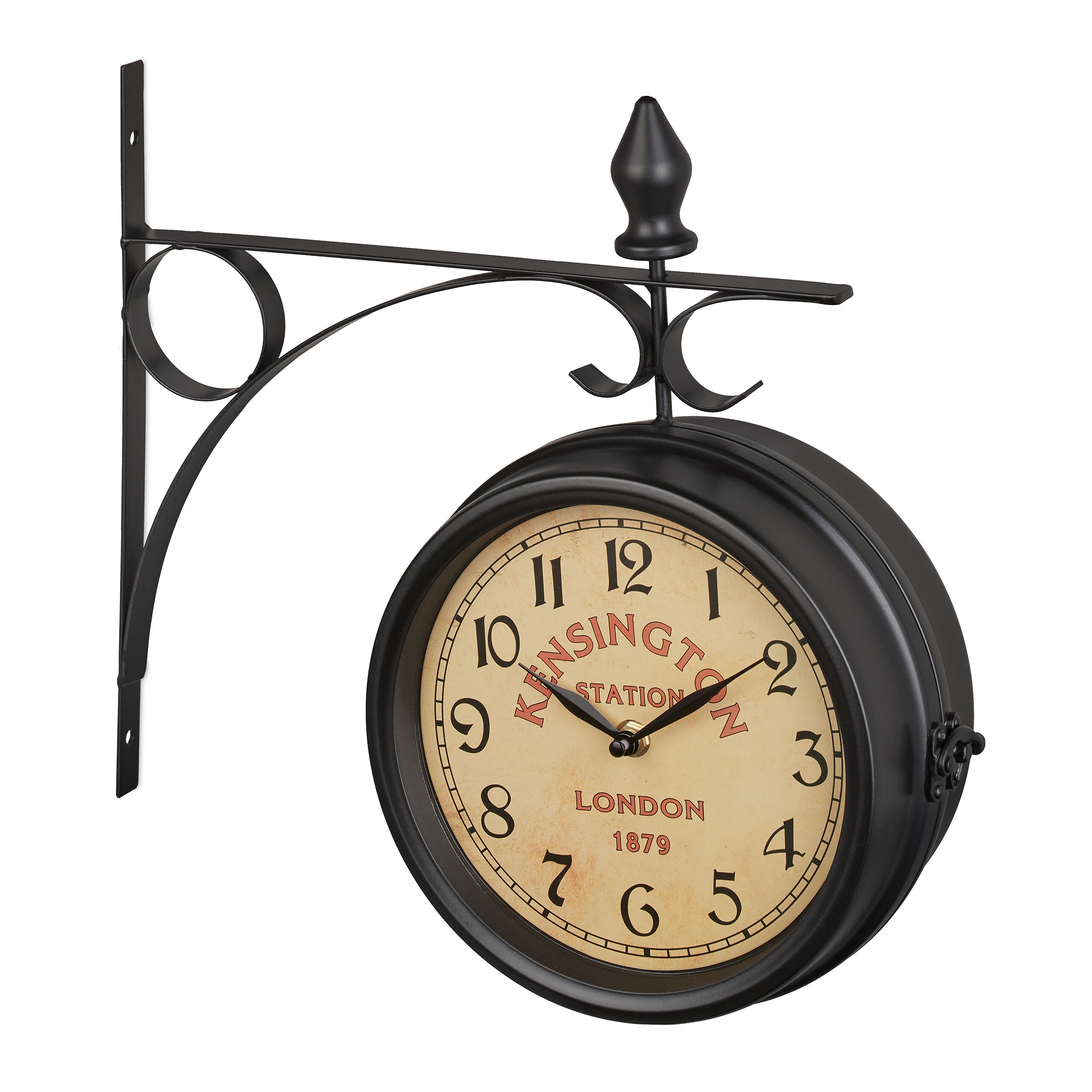 Image of Double-sided Railway Station Clock, 33 X 34 X 10 Cm, Iron And Glass, Black, , , Battery-powered For Living Room, Bedroom, And Study, Wall Clock, Hanging Clock, Decorative Clock, Relaxdays