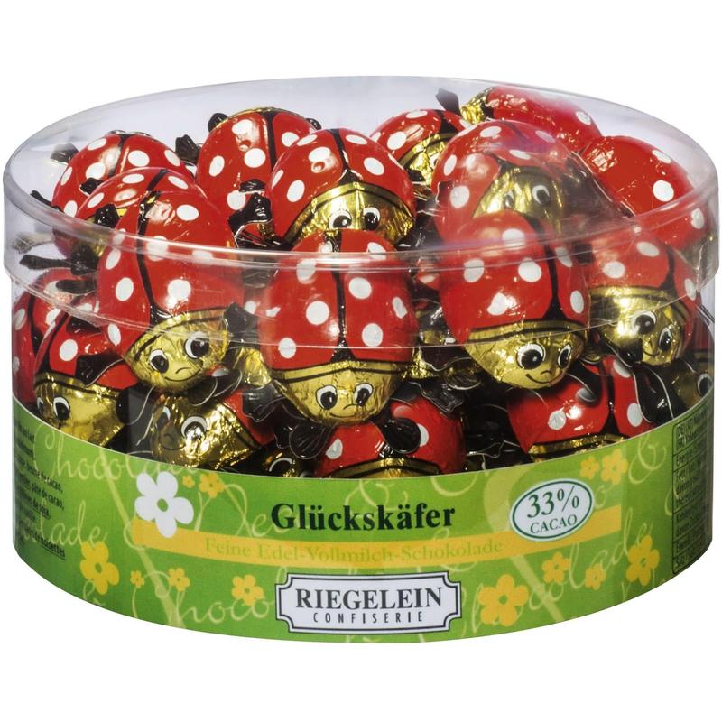 E-shop Riegelein Glückskäfer, 45er Pack (281,25 g) — Edel-Vollmilch-Schokolade, handliche Portionsgröße, ideal als Geschenk