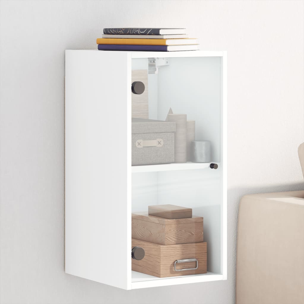 Image of Vidaxl Wall Cabinet, Hanging Cabinet With Glass Doors, Cabinet With Storage Space For Living Room, Kitchen Cabinet Bathroom Cabinet Wall Mounting, Modern, White