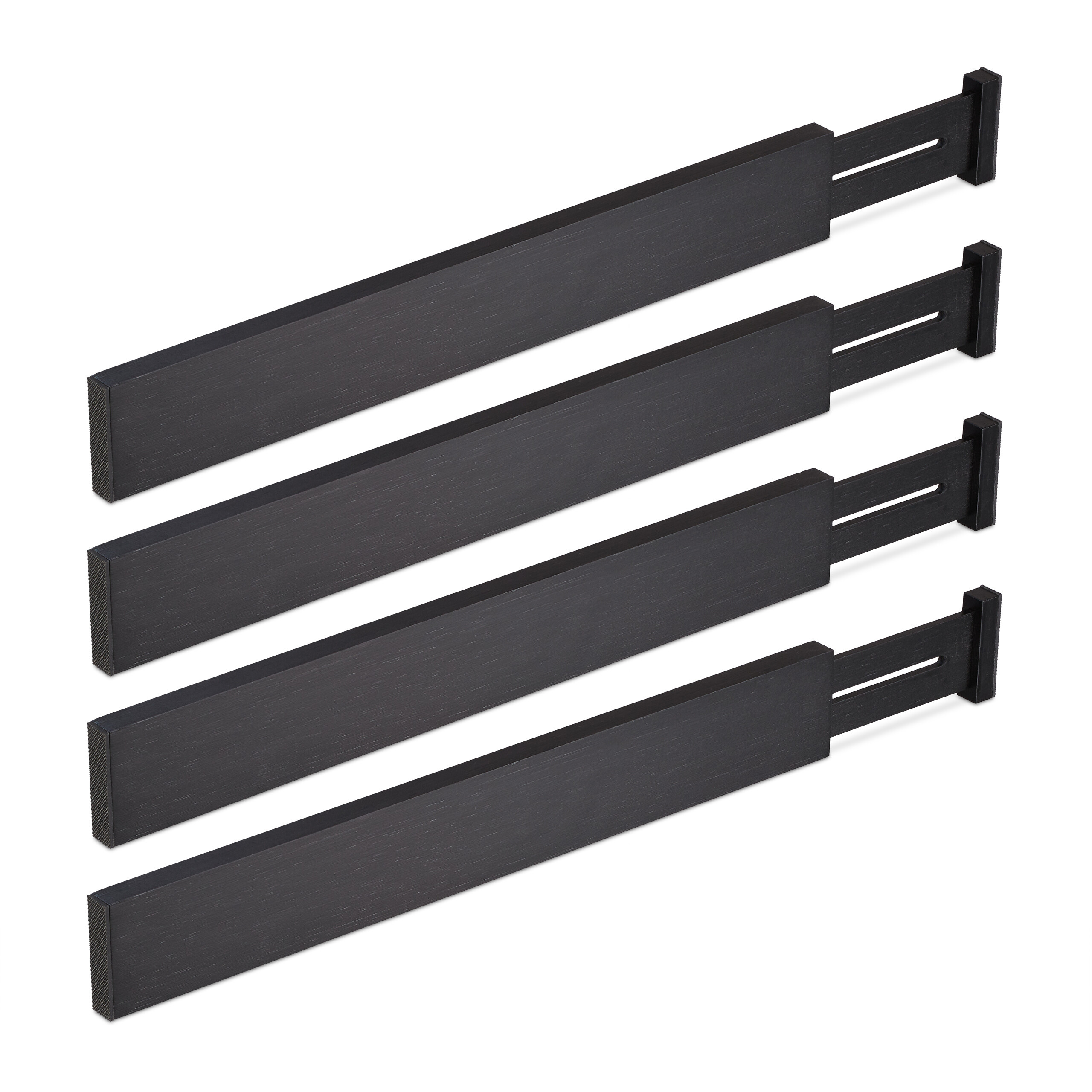 E-shop Relaxdays Schubladen-Einsätze, Set mit 4 Schubladentrennwänden, verstellbar von 46 bis 56 cm, Küchen-Schubladenteiler, Bambus, Schwarz