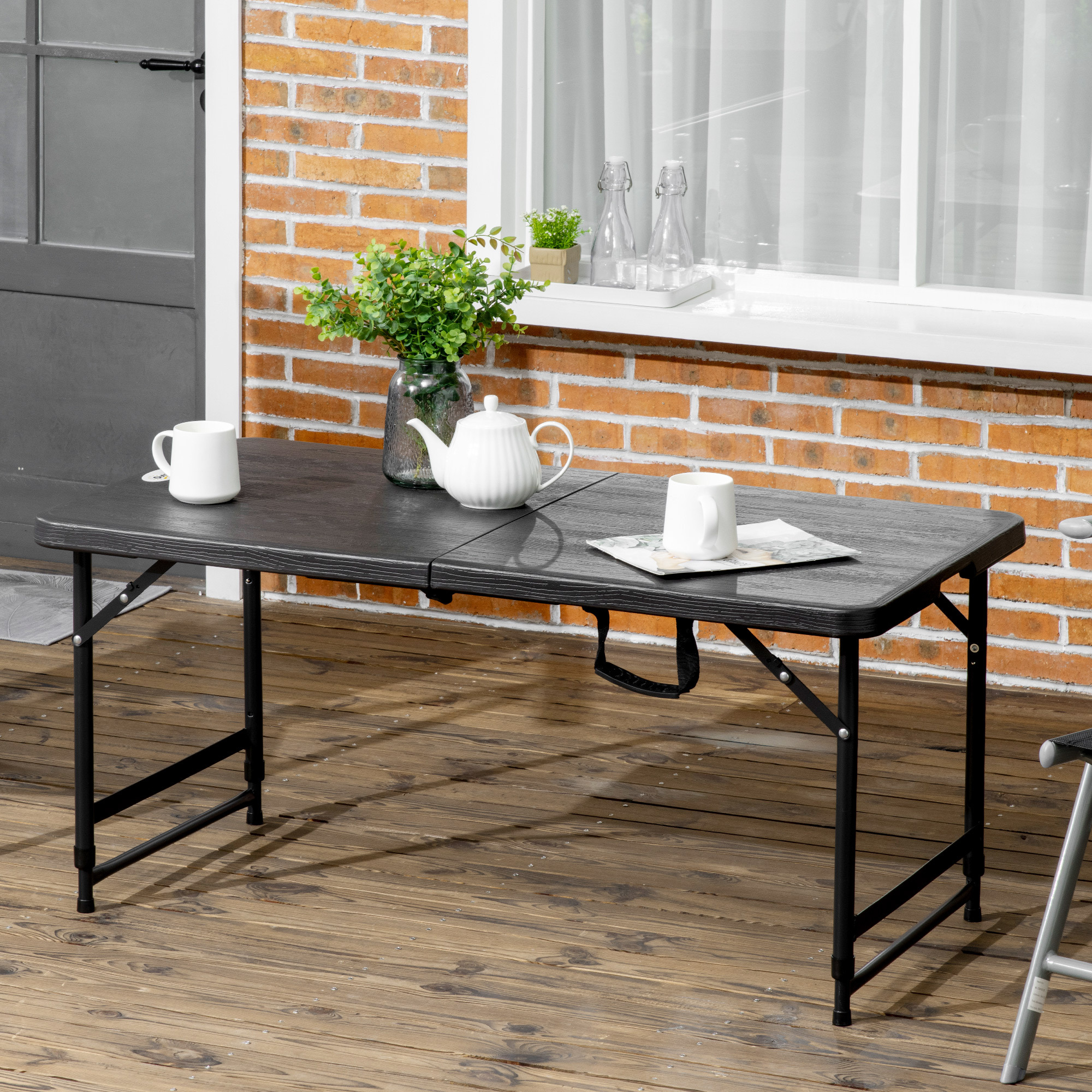 Foldable Garden Table, Weather-resistant Plastic 118 X 60 X 74 Cm, Non-slip Buffet Table, Camping Table, Balcony Table, Terrace Table, Outdoor Dining Table For Garden, Terrace, Balcony, Black