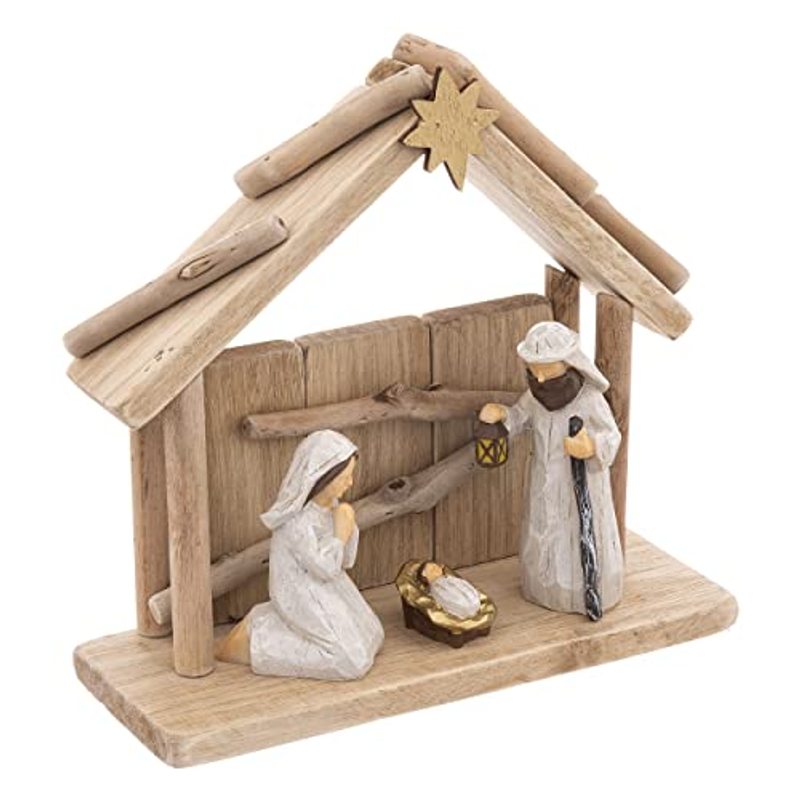 Christmas Wooden With 3 Santons