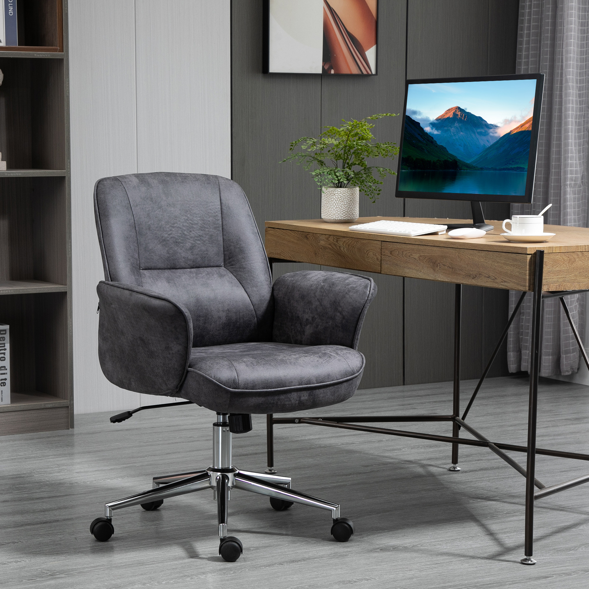 Office Chair Desk Chair Height-adjustable Swivel Chair Ergonomic Office Chair With Tilt Function Modern Chic Loadable Up To 120 Kg Microfiber Dark Grey 67 X 92-102 Cm