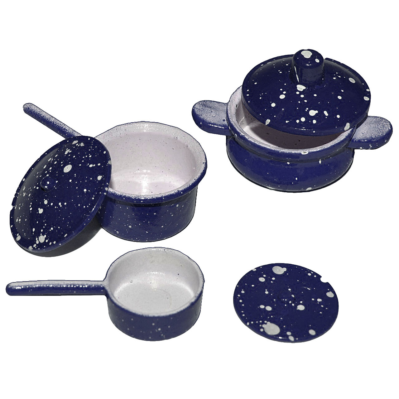6-piece Miniature Pot Set - Pot, Crucible, Pan With Lid - Cast Iron/metal - Scale 1:12 - For Dollhouse - Dark Blue - Cooking Pots For Dollhouse Kitchen