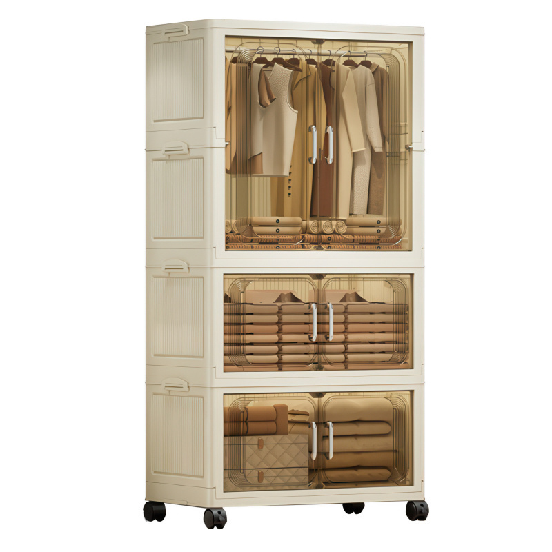 Collapsible Plastic Wardrobe With 2 Hanging Rods & 1 Storage Compartment – Portable Folding Storage Cabinet With Magnetic , Wheels, Easy Assembly, Large Capacity For Bedroom