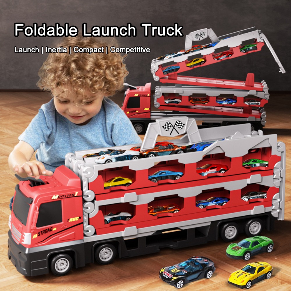 Image of Folding Toy Set, Transformable Truck Launcher Toy Set, , Folding Toy Set, With 16pcs Cars Toys, Suitable For Family Interaction, It Makes A Great Birthday Or Party Gift For Boys And Girls Aged 3-14