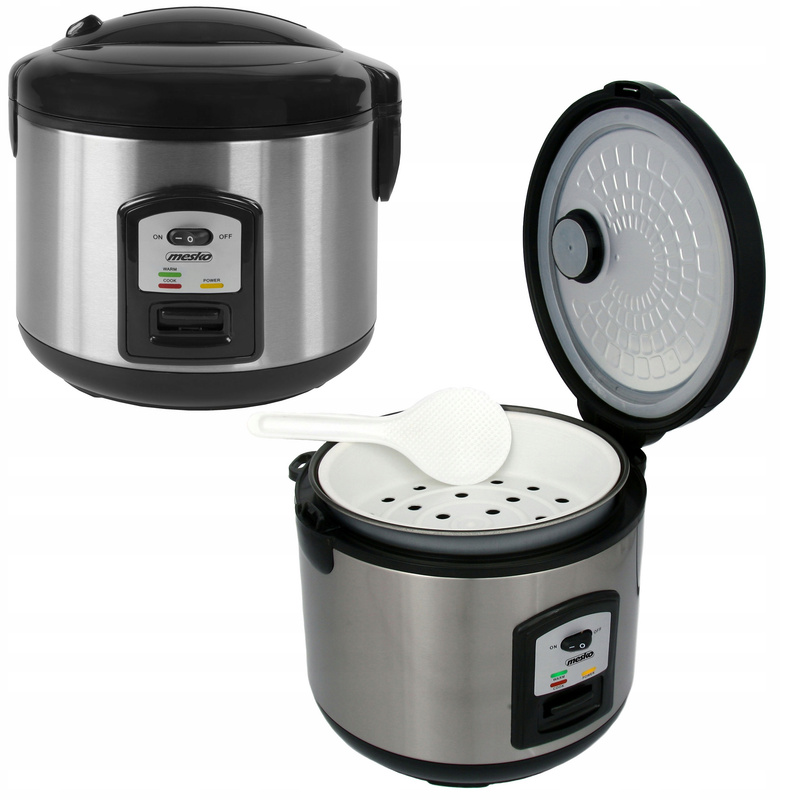 rice cooking pot with heating function, convenient steam cooking pot with removable container, automatic cooking and heat retention, safe lid with steam release system, anti slip legs and complete accessories, ideal