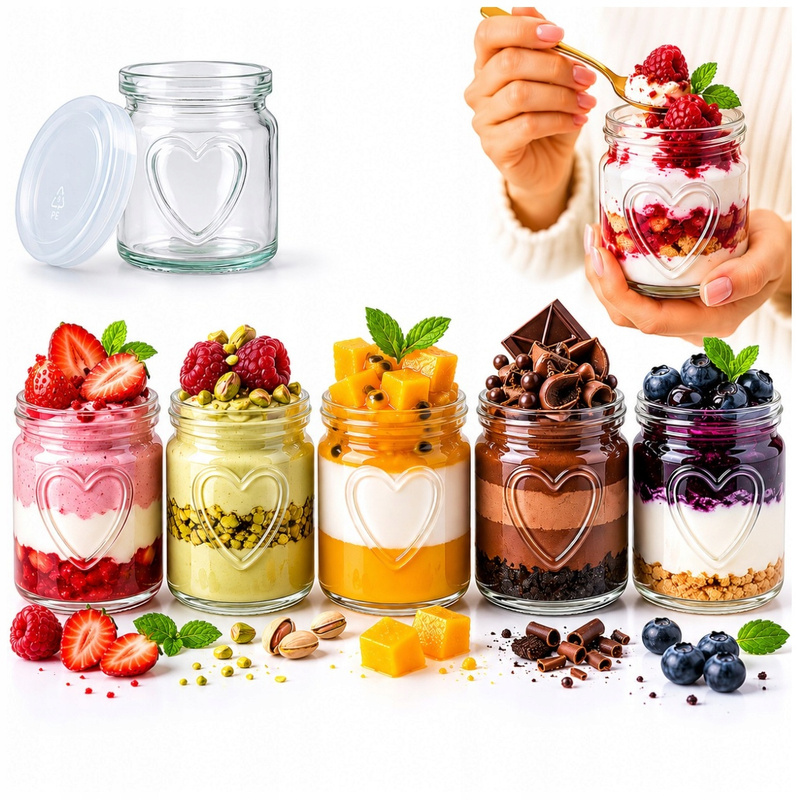 Image of 5x Glass Jars 150ml Heart-shaped With Lids, 5pcs Of Containers For Desserts Like Tiramisu, Mus, Cotta, Honey, Spices, Sweets, Wedding Gift, Candy Bar Decorations And Favors