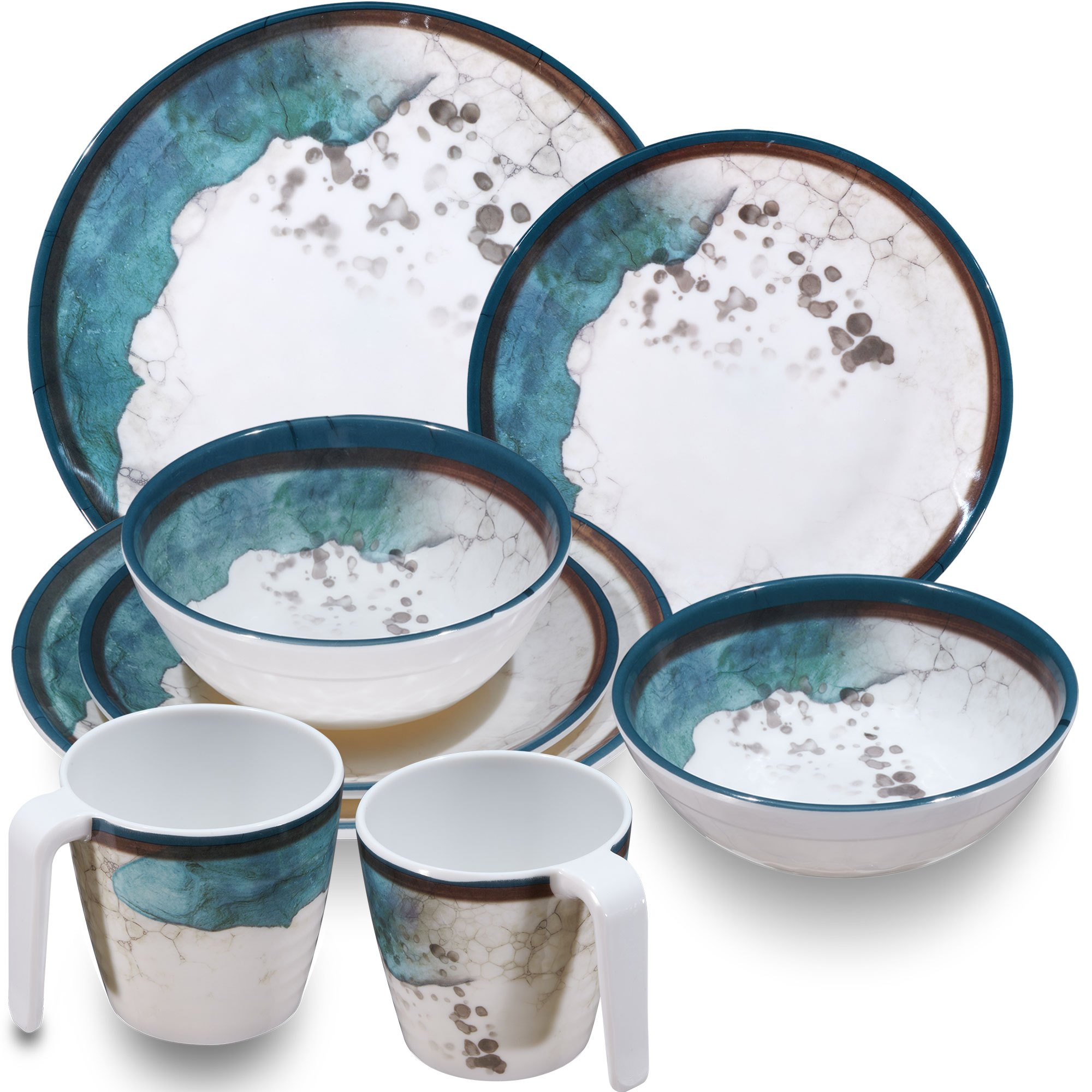 Melamine Dish Set Lagune For 2 People - 8pcs - Stoneware Optics Dishwasher Safe Tableware Camping Accessories Camping Dishware Camping Festival Picnic Garden Party