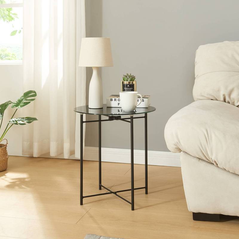 Image of Side Table Ödeshög With Glass Top 45 X 42cm Black