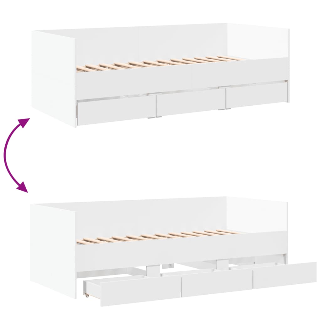 Bed for Living Room and Bedroom, Daybed with Drawers without Mattress White 90x200 cm