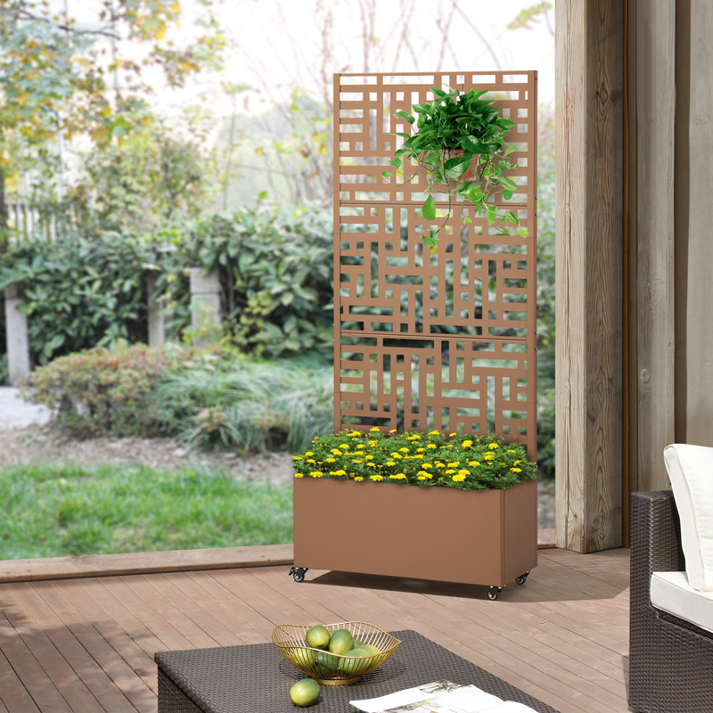 E-shop Trennwand ‘Bernalda’ mit Blumenkasten Stahl 190 x 82 x 38 cm Braun