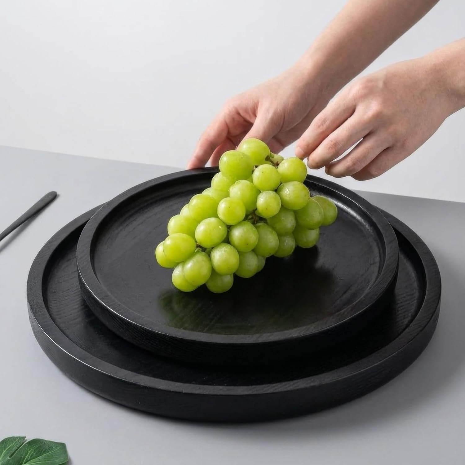 TEMU 3-piece Round Wooden Tray Set, Black Farmhouse Style Decorative Trays For Coffee Table, Kitchen, Living Room & Bathroom