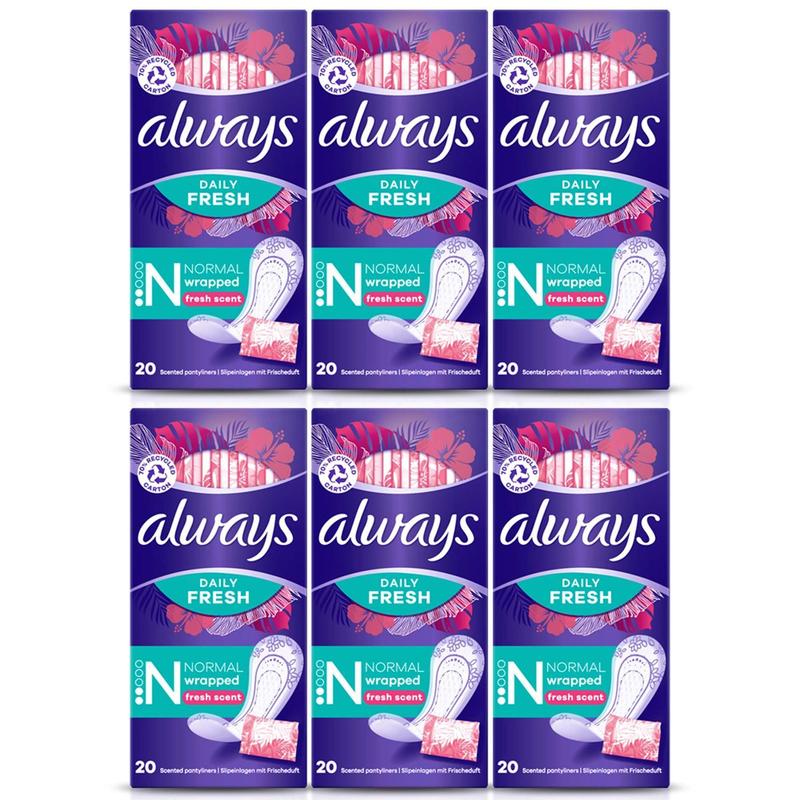 TEMU Always Daily Fresh 20 Scented Normal Wrapped Pantyliners - Pack Of 6
