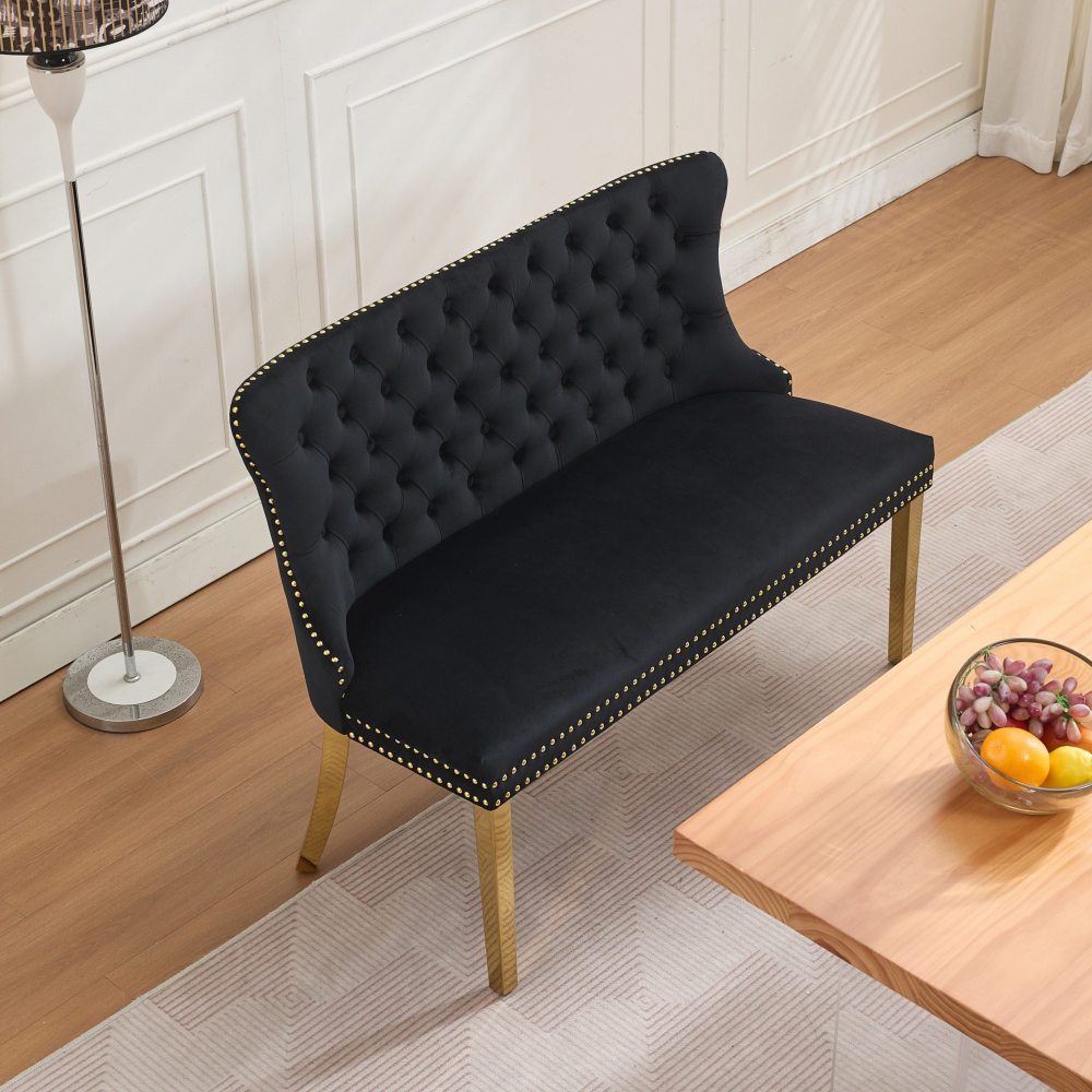 Comfortable Two-person Dining Bench Velvet Fabric, Elegant Detailing, Sturdy Frame Construction, Stylish Furniture Piece For Indoor Home Use
