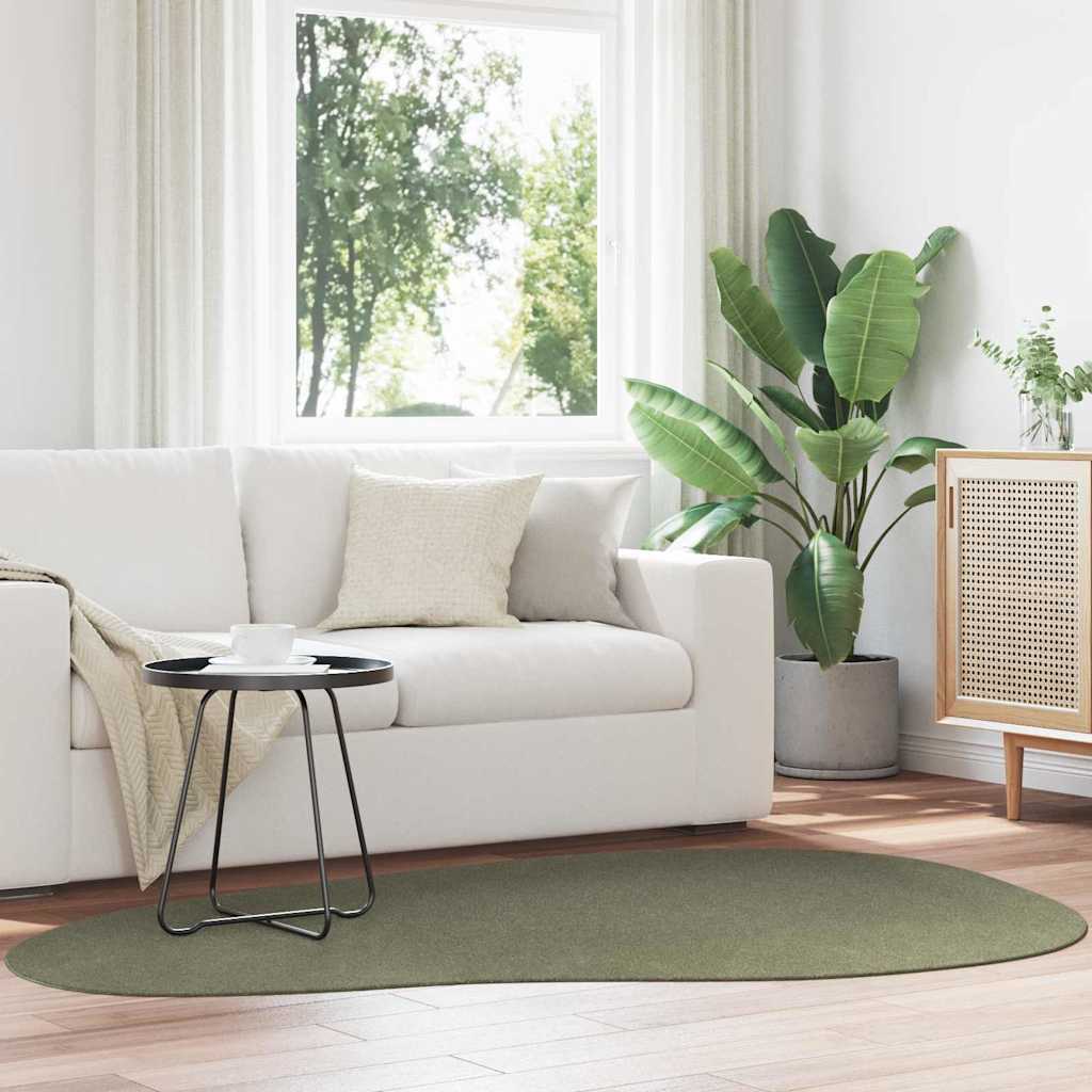 Image of Vidaxl "huarte" Short Pile Carpet, Soft And Washable, Forest Green, Oval, 140 X 200 Cm – Ideal For Living Room And Bedroom, Modern Accent, Indoor Rug Decor, Decorative And