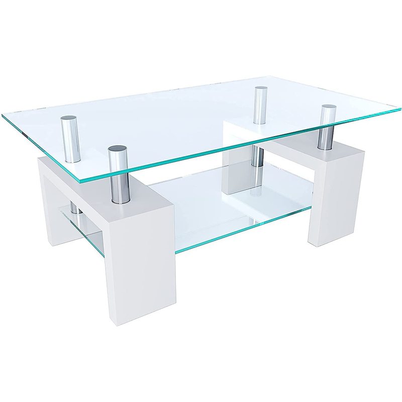 TEMU Modern And Elegant White Rectangular Low Coffee Table With Shelf For Living Room, Lounge, Or Dining Room, 100 X 60 X
