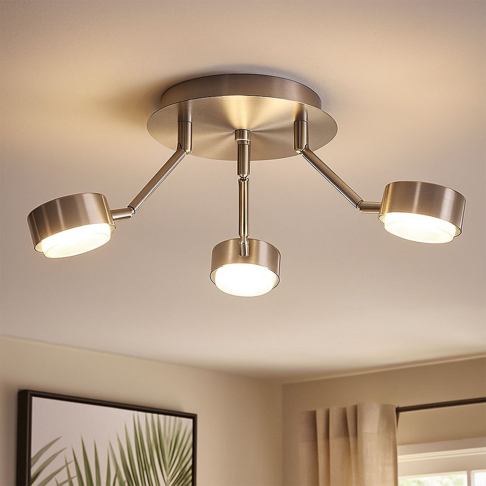 Ceiling Lamp Ceiling Light With Adjustable Silvery Living Room Round, Nickel Matte, 3-flame, Dxh 18.2x58