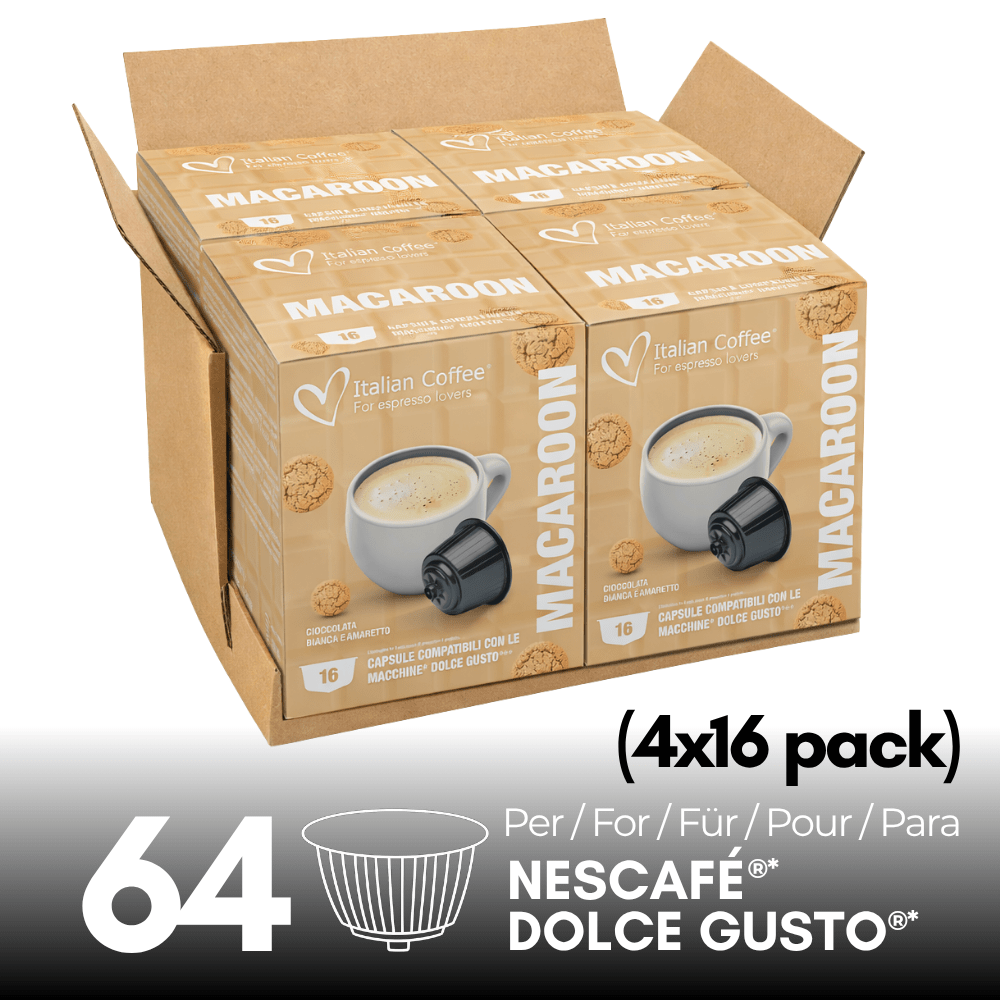 Image of Macaroon, White Chocolate And Amaretto (64 Capsules) For Nescafé Dolce Gusto, 4 Packs Of 16 Capsules, Sweet And Creamy Drink With Almond Notes