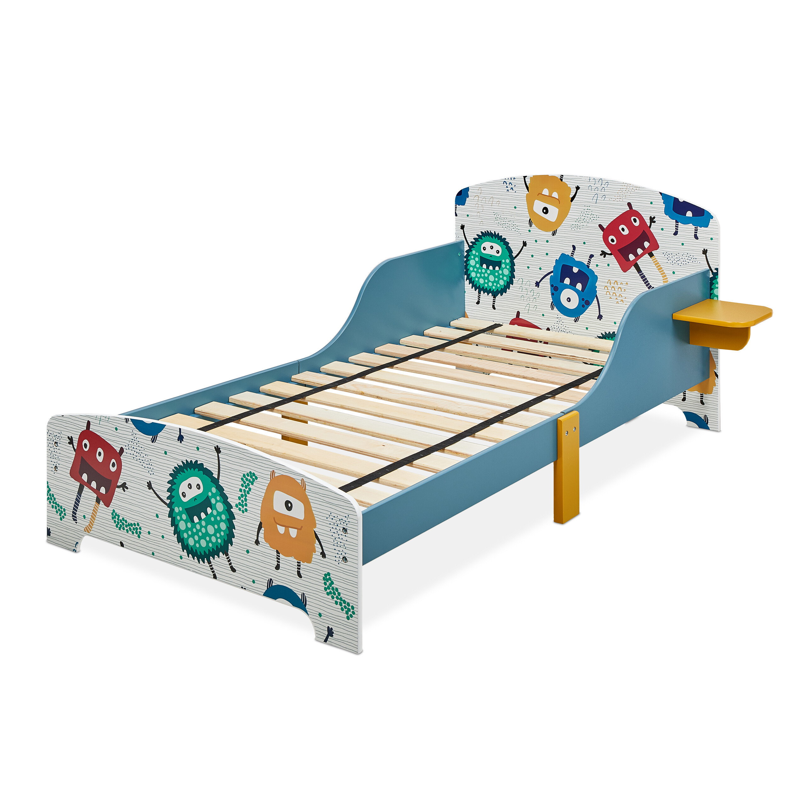 E-shop Kinderbett "kleine Monster" in Blau/ Weiß - (B)94 x (H)60 x (T)143 cm