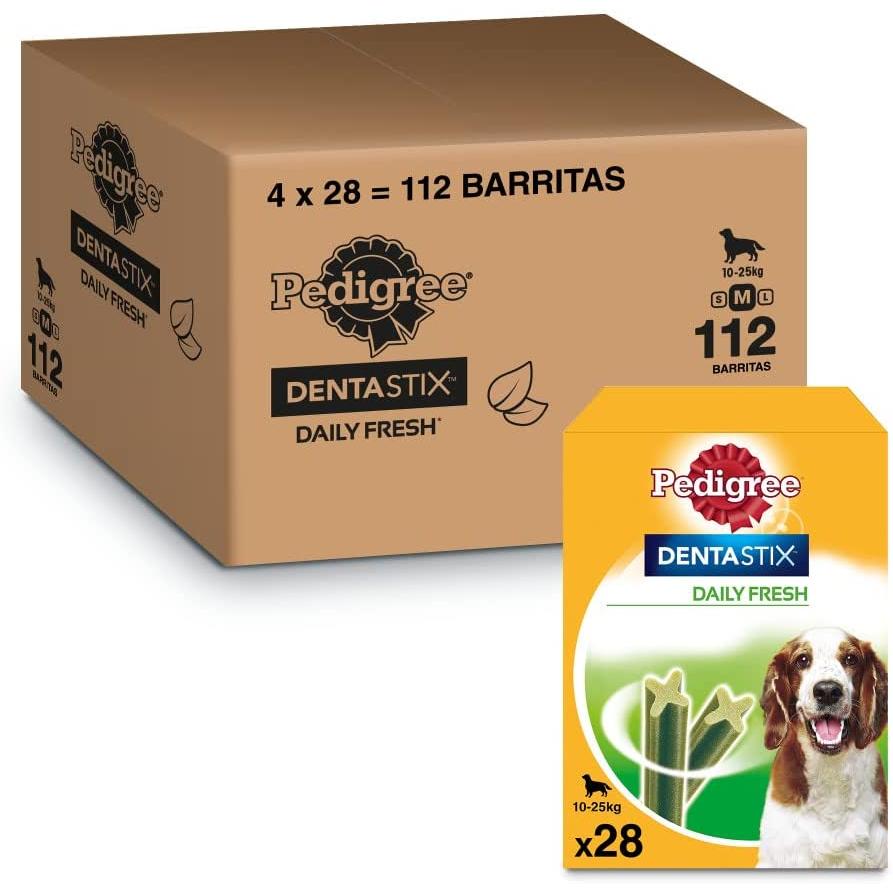TEMU Pedigree - Dentastix Fresh Snack Dental para la Higiene Oral y Contra el Mal de Perros Medianos (4 paquetes de 28ud)
