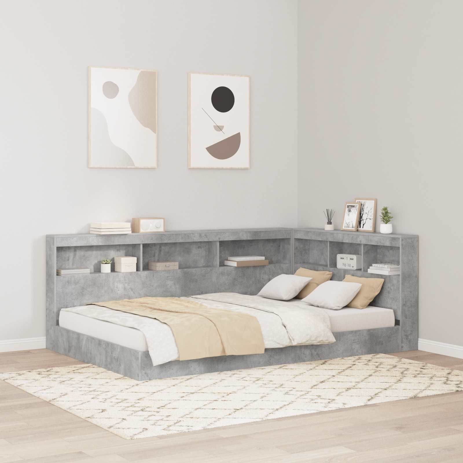Storage Headboard Concrete , Bedroom Furniture, Rectangular Headboard, Space-, Stylish, Functional Storage Solutions