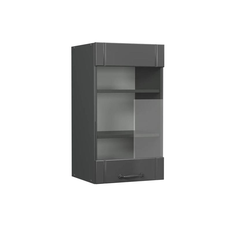 Image of Fame-line Dark Gray 40 Cm Kitchen Glass Cabinet, Hanging Display Cabinet, Glass Hanging Cabinet, Hanging Dish Cabinet, Kitchen Hanging Cabinet, Particle Board, 16 Mm Kitchen