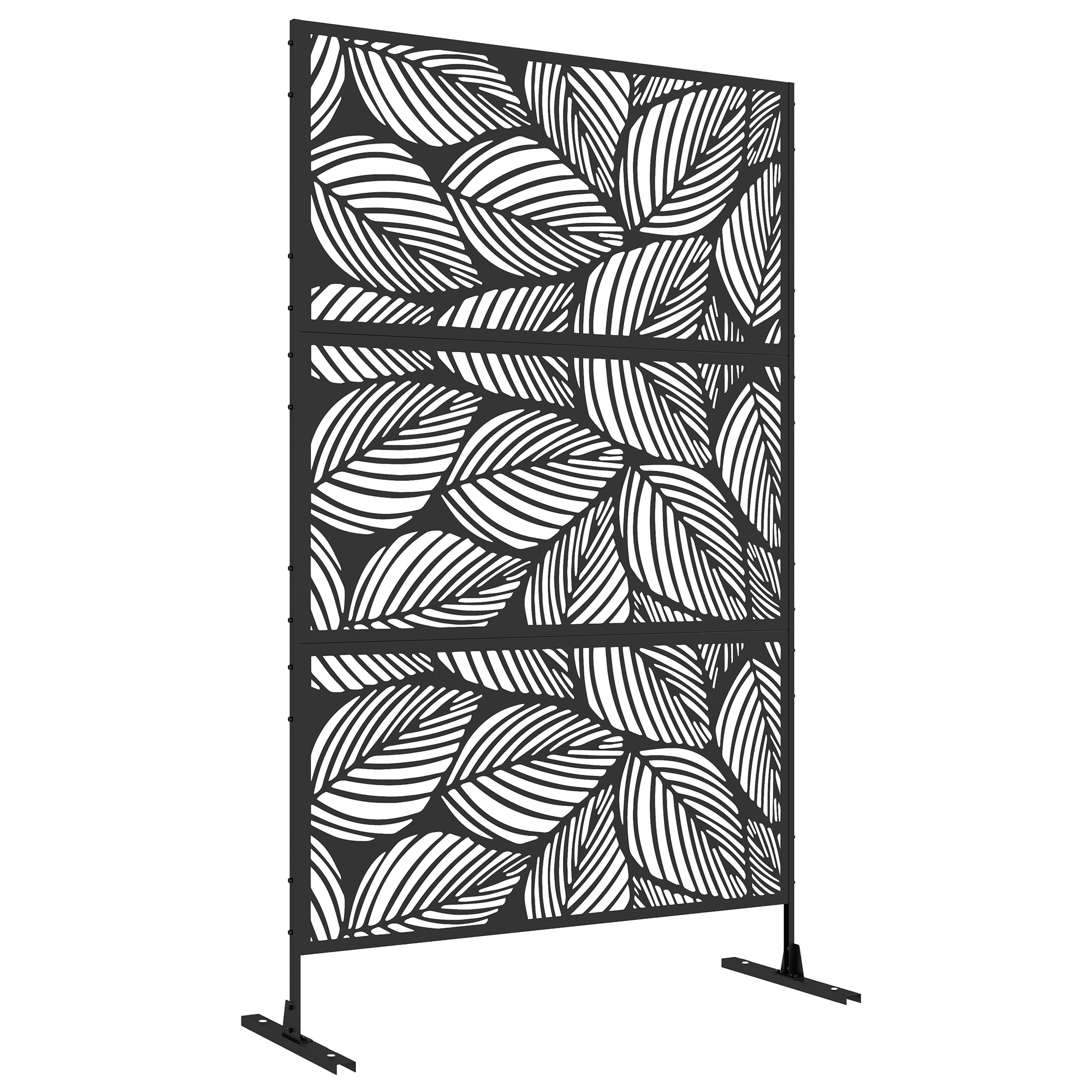 TEMU Outsunny Panneau brise vue décoratif paravent extérieur noir à motif végétal en acier - 122 x 45 x 198 cm, noir