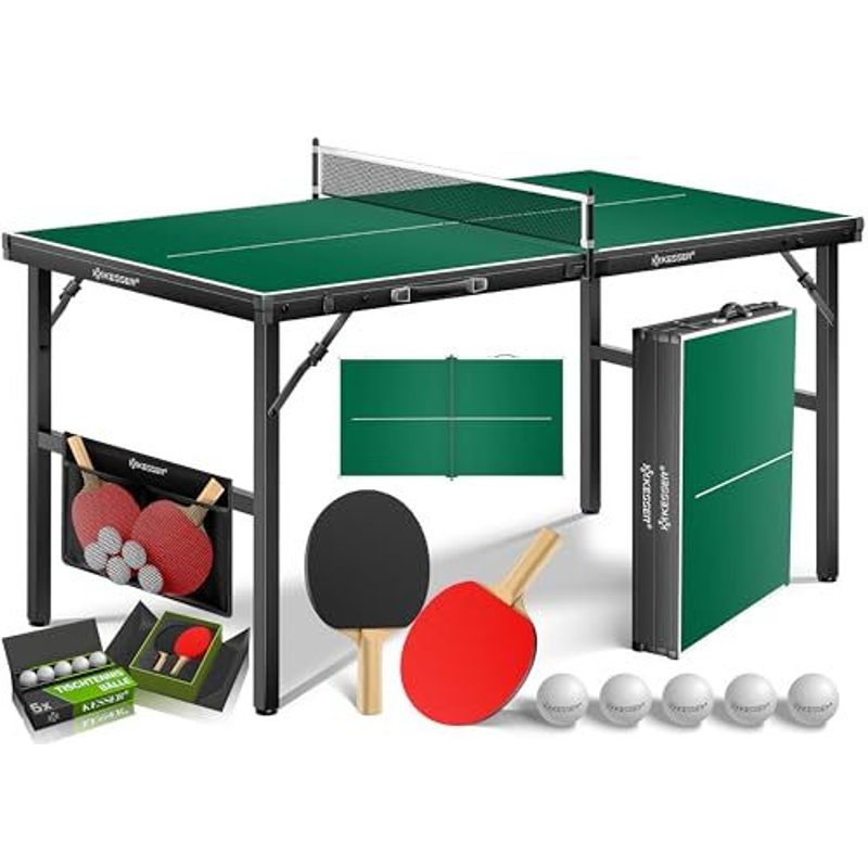 Image of Kesser Mini Foldable Table Tennis Table With Racket Set, Balls And Net, Indoor Outdoor Table Tennis For Children And Adults 153 X 76.5 Cm