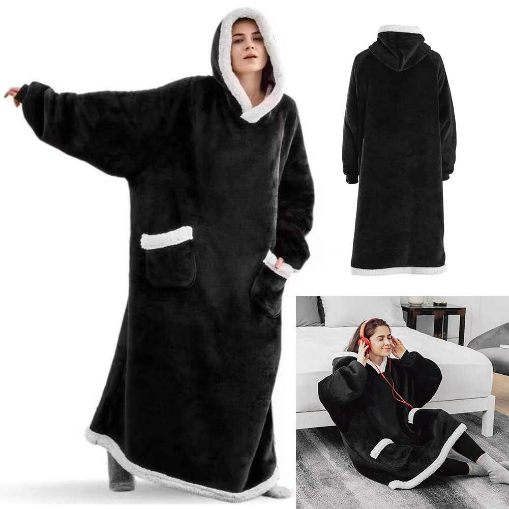 TEMU 1pc Cozy Flannel Tv Throw, Ultra Soft Wearable Blanket Hoodie, Oversized Winter Warm Hooded Sweatshirt, Machine Washable Contemporary Style,