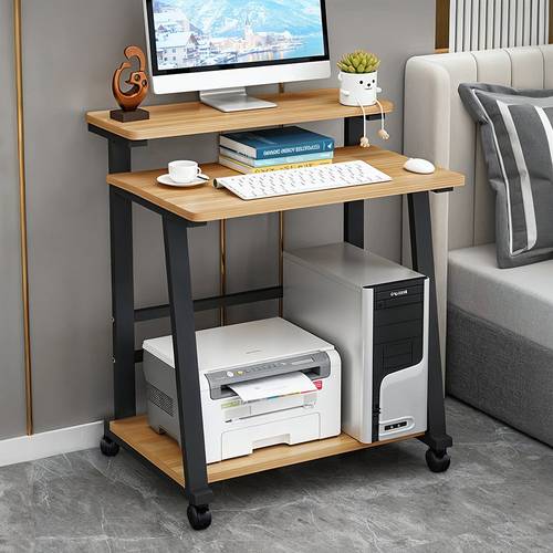 3 tier rolling study writing table pc computer desk with shelves bedroom living room home workstation 60x50cm