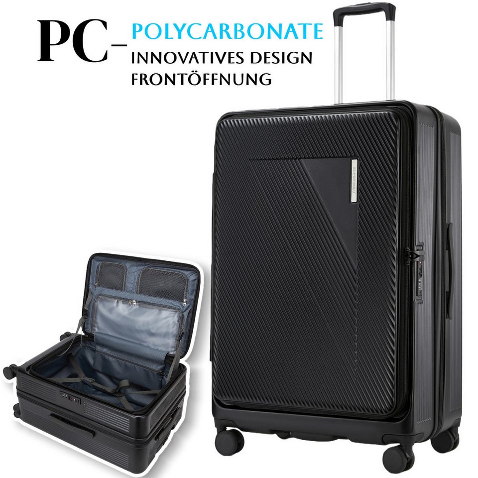 Image of Hard Shell Trolley Expandable Travel Case With Front Opening, 100% Pc Hard Shell Case, 4 Wheels, 360° Double Wheels, 24inch/66cm, Shock-resistant Case With Tsa, Black
