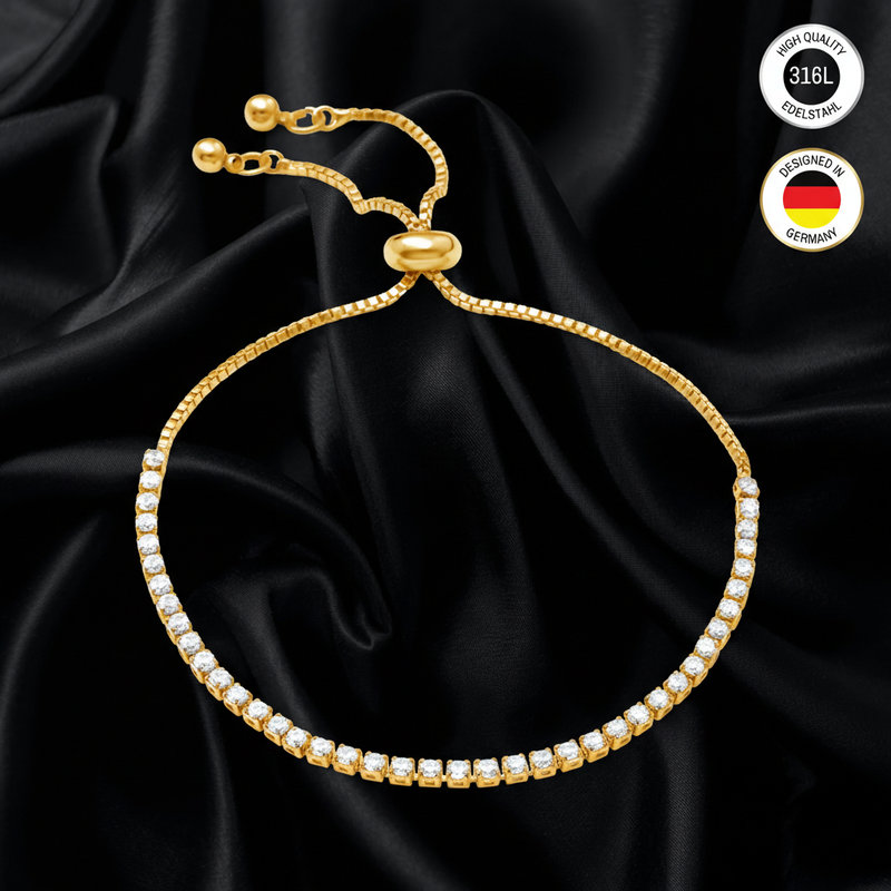 Bracelet For Women - Silvery, Golden, Rose Golden Colored - With Zirconia Stone White - Water Resistant