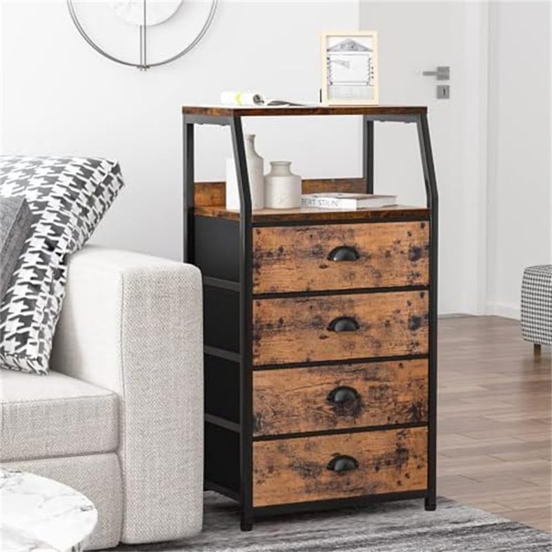Image of Chest Of Drawers Bedroom With 4 Drawers Small Fabric Dresser With Shelf For Entryway Hallway Living Room, Closet Storage Drawer, 41x29x84.5cm
