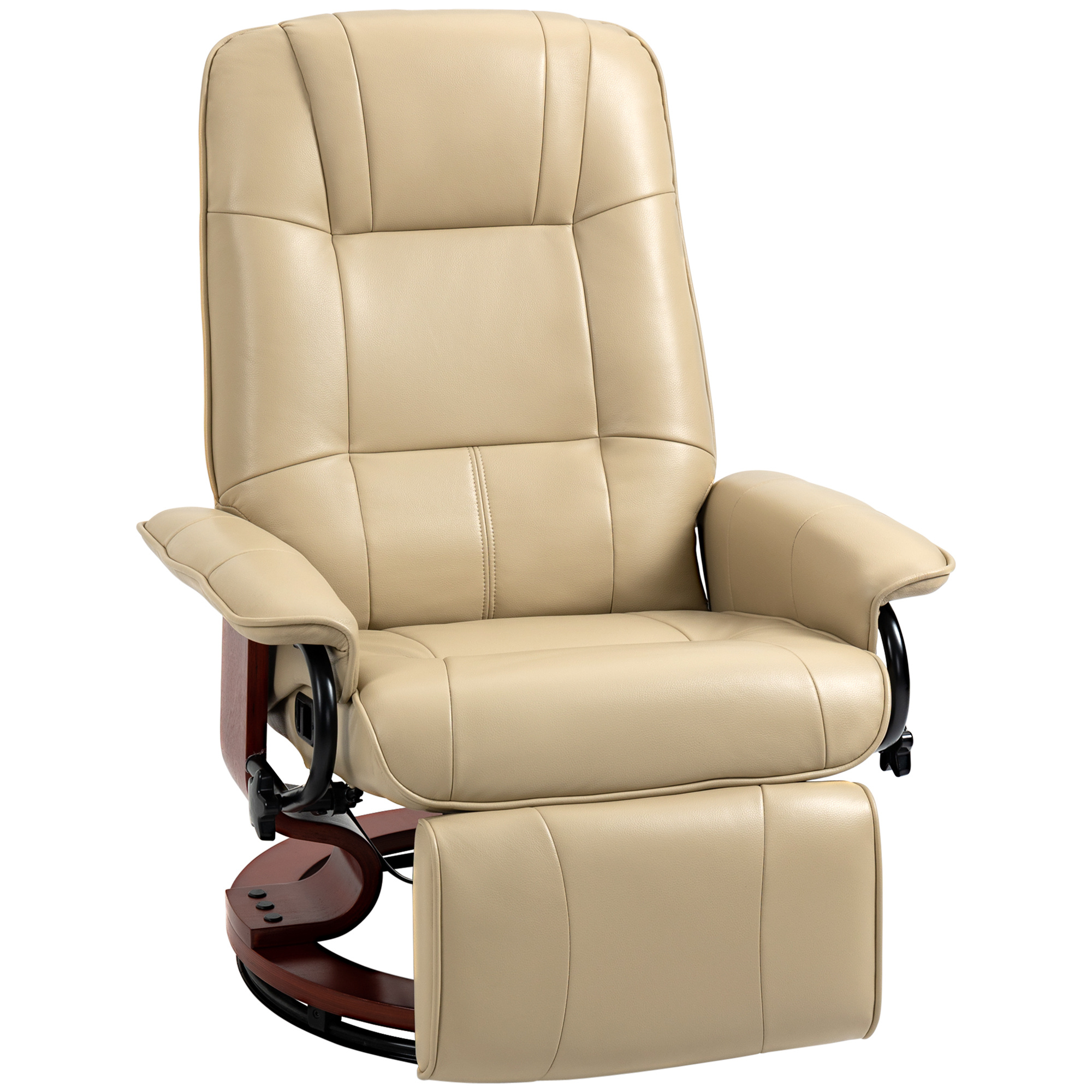 TEMU Silla reclinable de relajación HOMCOM con reposapiés ajustable, giro de 360°, base de madera, tapicería sintética color crema