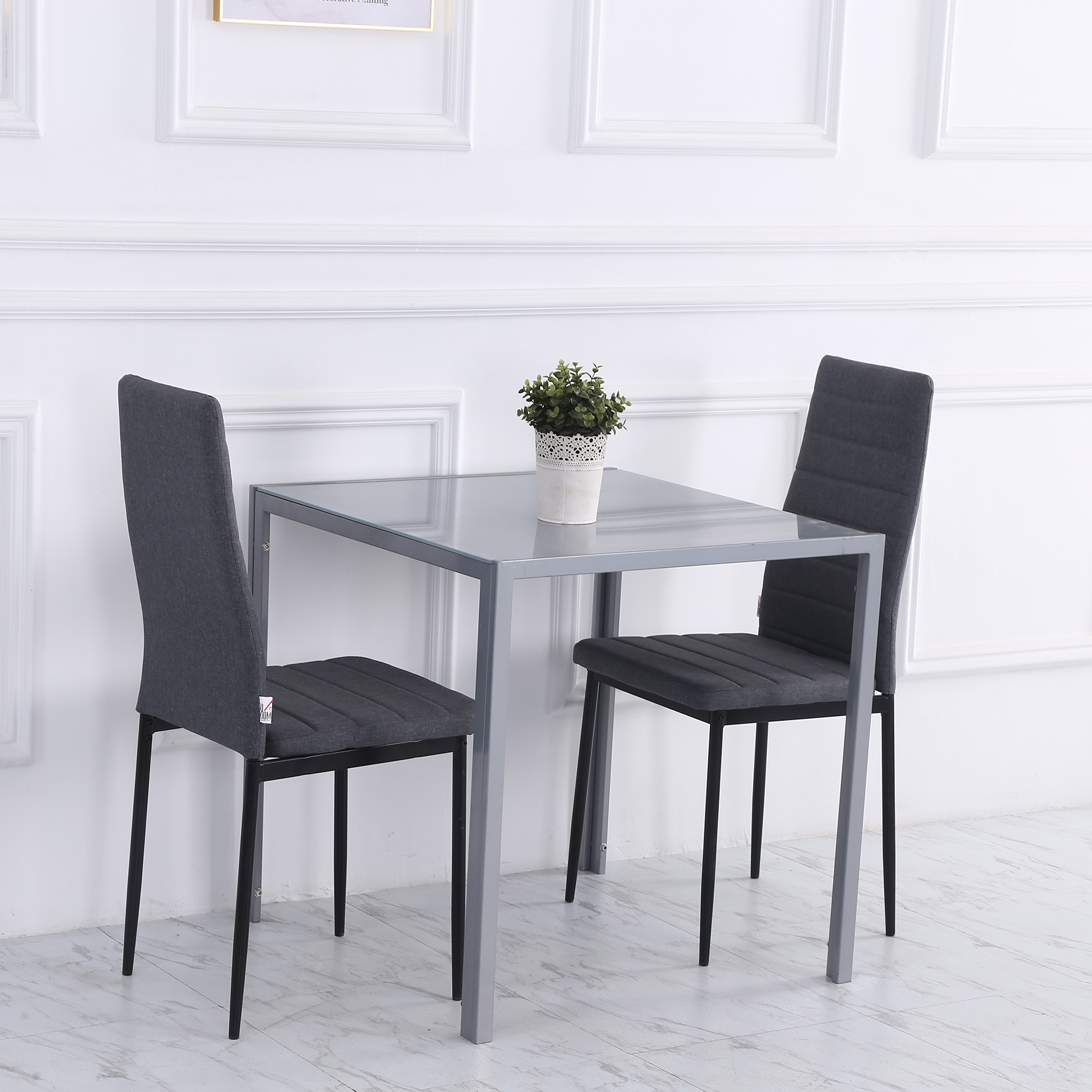 75 X 75 Cm Square Dining Table For 4, Modern Kitchen Table With Tempered Glass And Metal Legs, Perfect For Kitchen, Dining Room, And Living Room, Gray