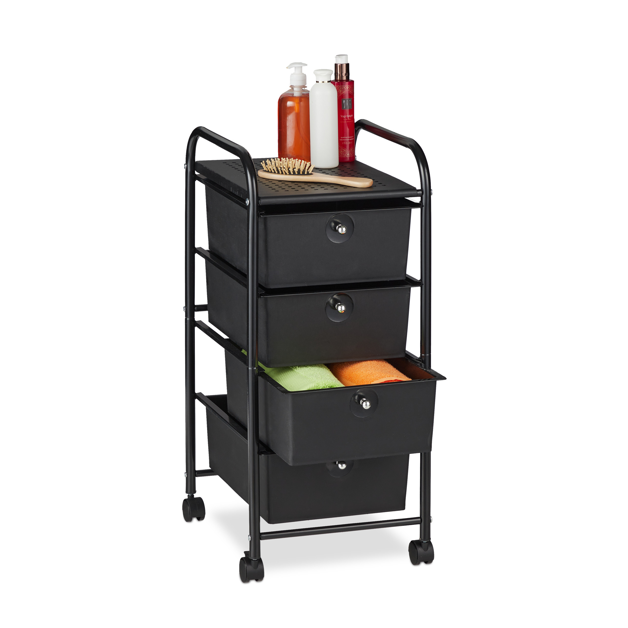 Bathroom Rolling Cart With 4 Drawers In Black - (w)33 X (h)74 X (d)39 Cm